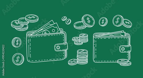Wallets with money and coins inside.
