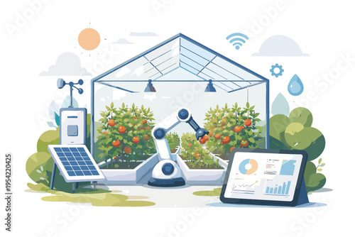 Icon sticker style automated clean design greenhouse agriculture design kawaii cute illustration smart vector