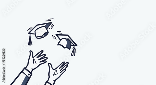 Hands juggling graduation caps symbolizing academic achievement and success.