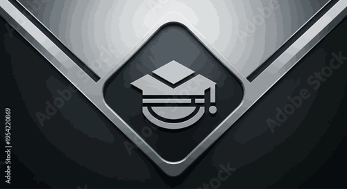 Graduation Cap Icon on Metallic Shield Emblem Representing Academic Achievement and Educational Success.