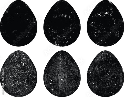 Easter egg texture collection.Distressed Oval Post Stamp . Geometrical decorated Easter egg. Sprayed, noised, speckled, textured, transparent oval collection. Vector Illustration . Egg texture set.