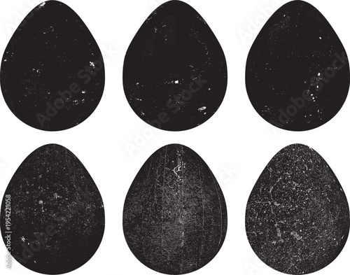 Easter egg texture collection.Distressed Oval Post Stamp . Geometrical decorated Easter egg. Sprayed, noised, speckled, textured, transparent oval collection. Vector Illustration . Egg texture set.