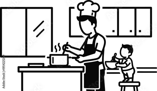 Family bonding on intl day of families father and child cooking together