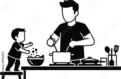 Family bonding on intl day of families father and son cooking together