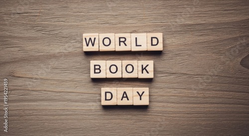 World book day celebration with wooden blocks