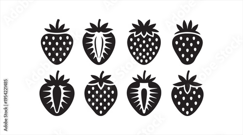 Strawberry silhouette pack clean modern fruit icons for fresh produce and nutrition graphics