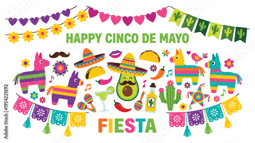 Mexican fiesta elements for cinco de mayo celebration with pinatas