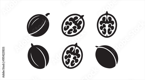 Simple passionfruit shapes collection flat black exotic fruit illustration for food graphics