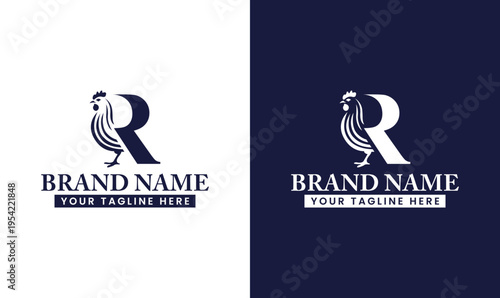 Modern Letter R Rooster Logo Design Cock vector Illustration Food Restaurant Logo
