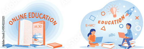 Students engaging in modern and traditional online education methods