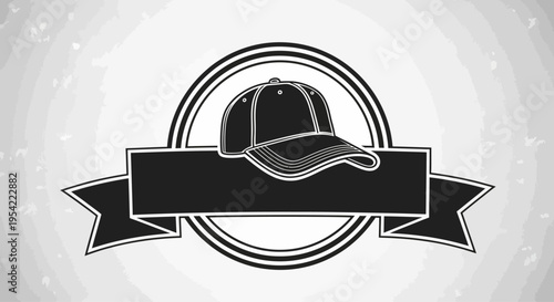 Classic baseball cap emblem with blank banner for custom text.