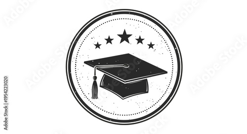 Graduation cap emblem with stars representing academic achievement.