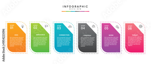 A colorful infographic template with six steps for business or educational purposes
