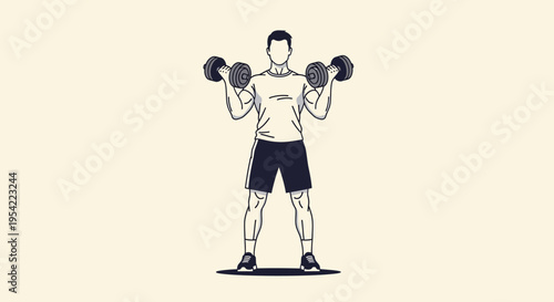 A man performing a dumbbell shoulder press exercise with perfect form, emphasizing strength training and muscle building for fitness enthusiasts