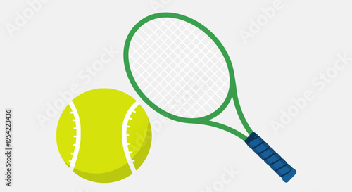 Tennis racket and ball, vector illustration, sports equipment for playing tennis, isolated on white background