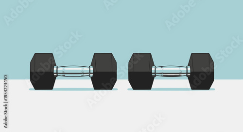 Pair of Hexagonal Dumbbells for Strength Training and Fitness, Isolated on a Clean Background