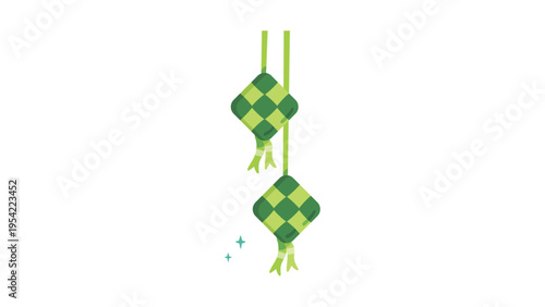 Pair of Hanging Ketupat Rice Cake Illustration for Eid Celebration