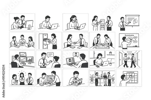 A comic strip depicting various scenes of people interacting and engaging in different activities