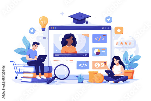 Icon simple shapes vector course online flat design generation image simple cartoon style cute illustration marketplace