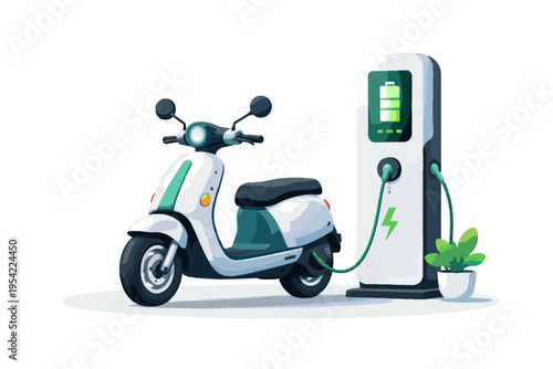 Electric vector station charging smart clean design bold outline sticker style scooter icon