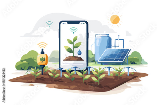 Simple automation image clean design smart icon vector illustration cute illustration generation irrigation agriculture sticker style