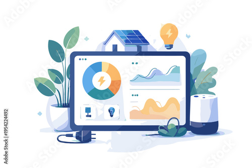 Minimalism image generation cartoon style smart vector home sticker style monitoring energy icon simple