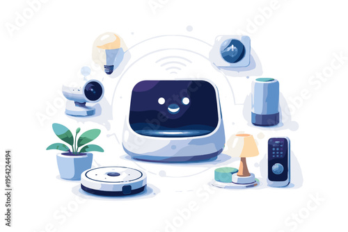 Simple smart icon ai control vector generation central home soft shadow hub image