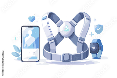 Wearable correction clean design device posture vector simple sticker style image vector illustration icon generation