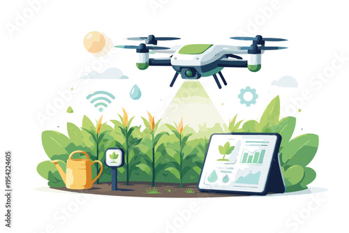Vector illustration image drone generation vector minimalism smart simple shapes agriculture simple crop monitoring