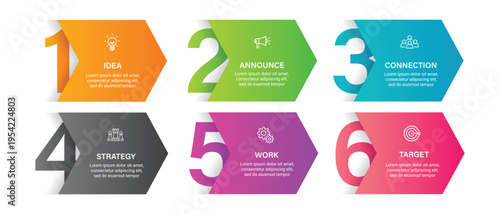 A colorful infographic illustrating a six-step process for business strategy and planning