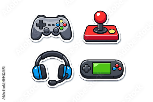 Gaming stickers console simple icon controller headset image vector generation vector illustration game