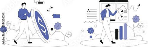Professional analyzing data and managing documents for strategic planning