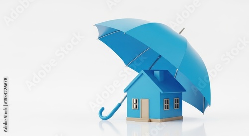 Blue House Protected by Umbrella