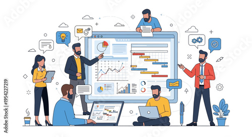 Teamwork project management, business planning, strategy, and data analysis with Gantt chart