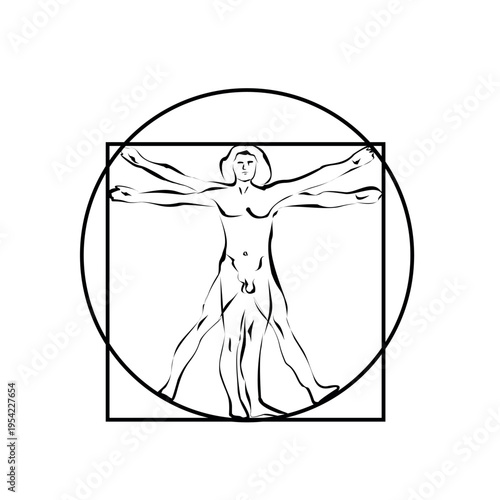 vectors with basic strokes of Vitruvian man