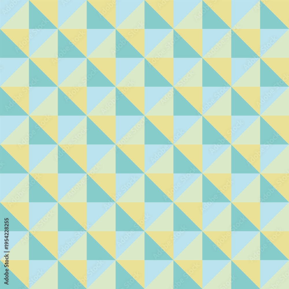 Obraz premium Seamless 1980s Retro Geometric Pattern with Mint Green, Yellow, and Blue Triangles