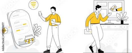 Modern digital payment and online financial management illustration