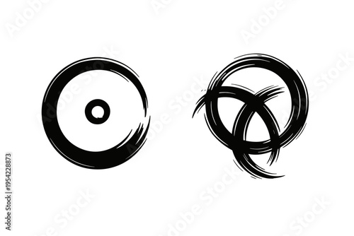 Two abstract black brush stroke symbols on a white background, representing duality and connection