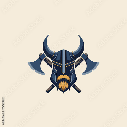 Viking helmet with horns and crossed axes, warrior symbol, Norse mythology, medieval battle emblem