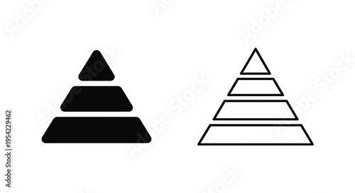 Pyramid shapes in contrasting styles black solid and white outline silhouette