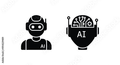 Two robotic head silhouettes displaying artificial intelligence concepts and technology