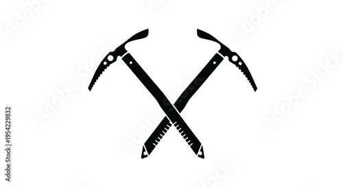 Two ice axes crossed in a stark graphic black silhouette