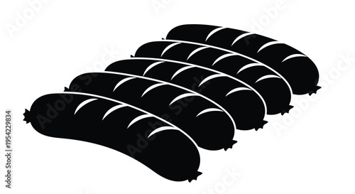 A collection of sausages displayed in a striking black silhouette