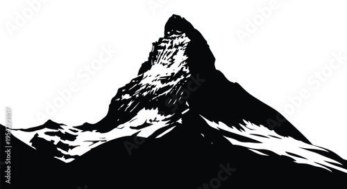 Dramatic mountain peak against a white background a striking silhouette