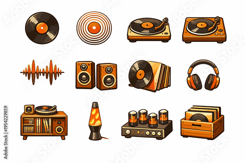 Music hole spindle analog lines image collection symbol simple vector icon nostalgic