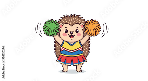 Cute Hedgehog Cheerleader with Pom-Poms.