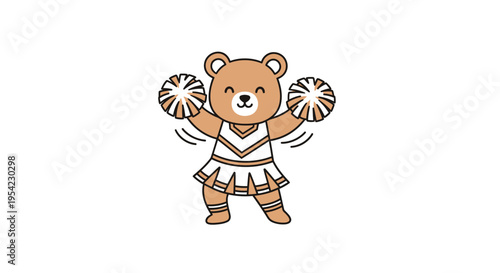 Cute Cartoon Bear Cheerleader with Pom-Poms.