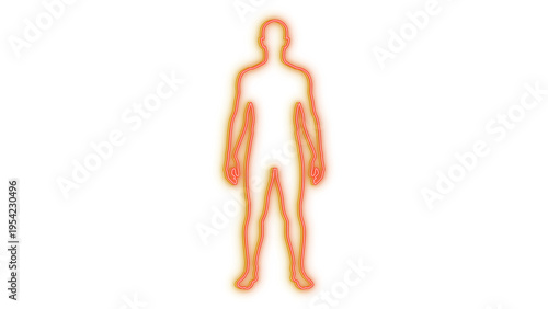 Фотография Neon glowing human outline in red and yellow on a transparent background for des
