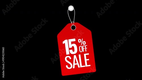 15 percent special discount badge animation yellow red sale label on transparent background