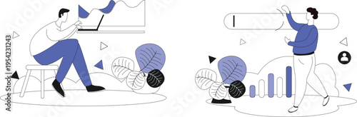 Modern professional analyzing data and managing user profiles on digital platforms.